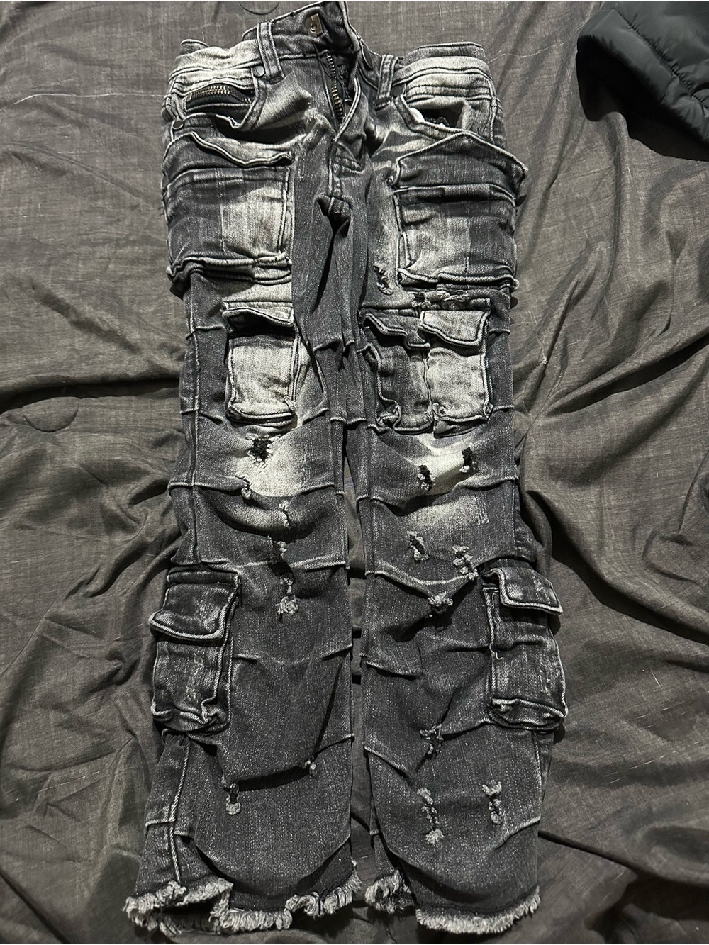 Distressed Black Cargo Denim Shorts - Men's
